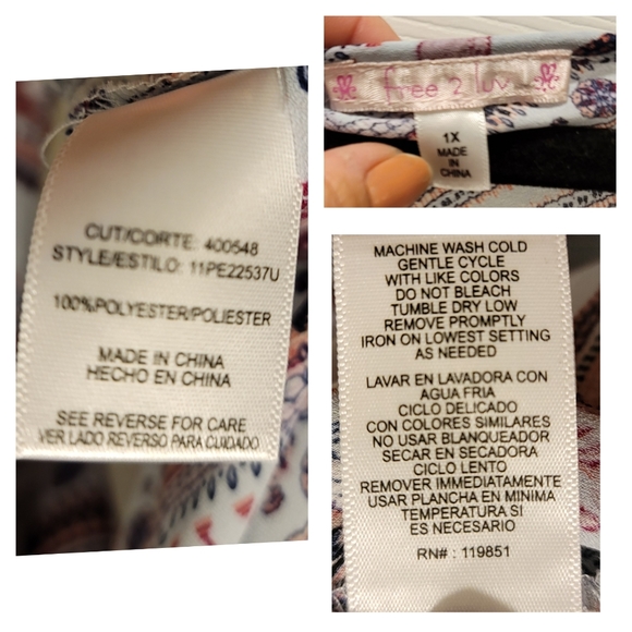 Free 2 Luv Split Sleeve Handkerchief Hem Geometric Print Boho Blouse Top Sz 1X - Picture 5 of 5